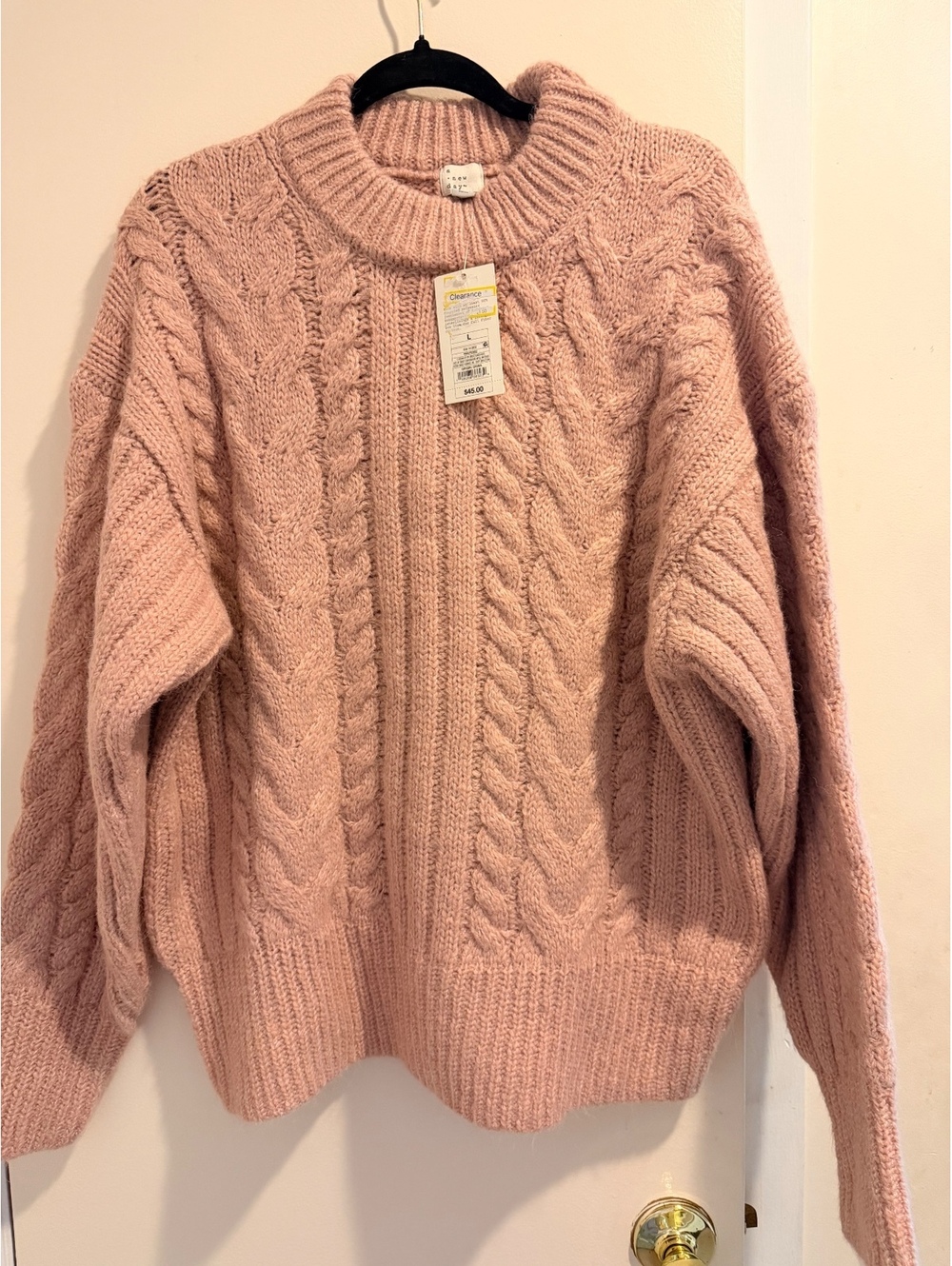 A New Day Women's Pink Cable Knit Crewneck Sweater